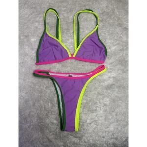 Neon Multi-Color Contrast Bikini Set – Size Small